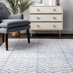 Kirklands Home Blue Geometric Pattern Washable Area Rug, 5x8 Sale