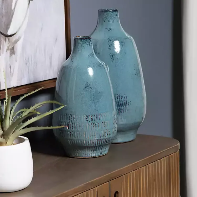 Vases>Kirklands Home Glazed Ceramic Vases, Set of 2 Blue