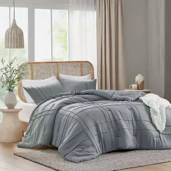 Kirklands Home Gray Pleated Grid 3-pc. Queen Comforter Set Blue Discount