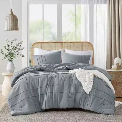Kirklands Home Gray Pleated Grid 3-pc. Queen Comforter Set Blue Discount