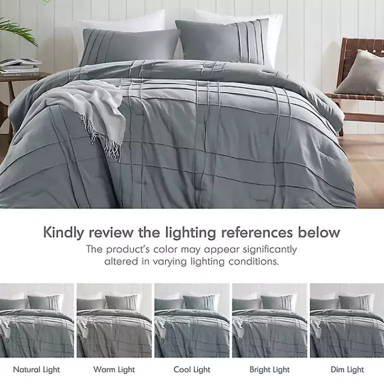 Kirklands Home Gray Pleated Grid 3-pc. Queen Comforter Set Blue Discount