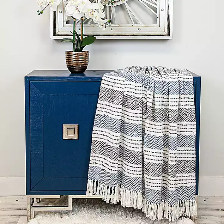 Blankets & Throws>Kirklands Home Herringbone Multi Striped Throw Blue