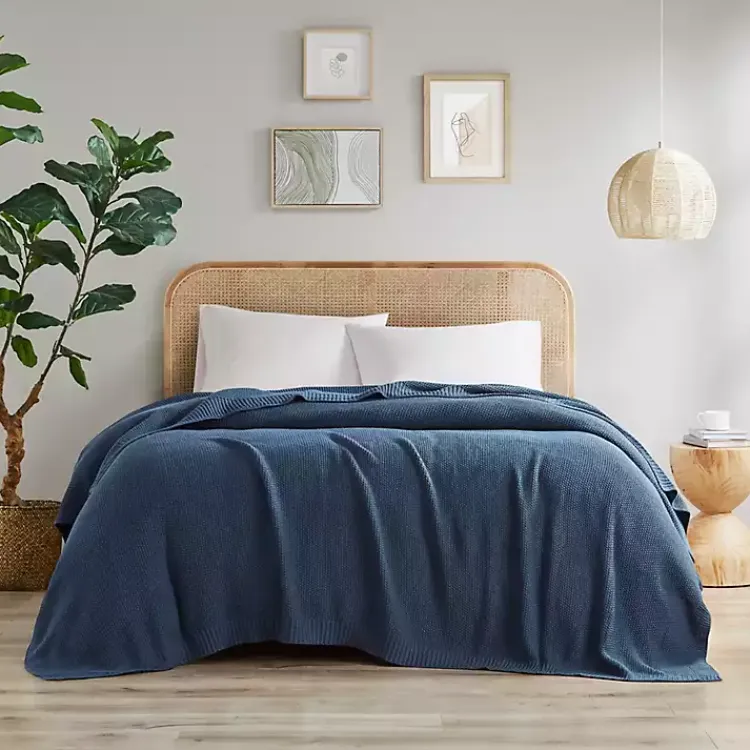 Blankets & Throws>Kirklands Home King Rylan Knit Blanket Blue