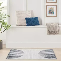 Kirklands Home Blue Linear Geometric Washable Accent Rug, 2x4 Outlet
