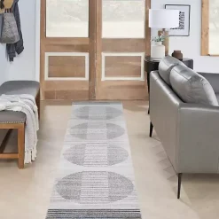 Kirklands Home Blue Linear Sphere Washable Runner, 2x10 New