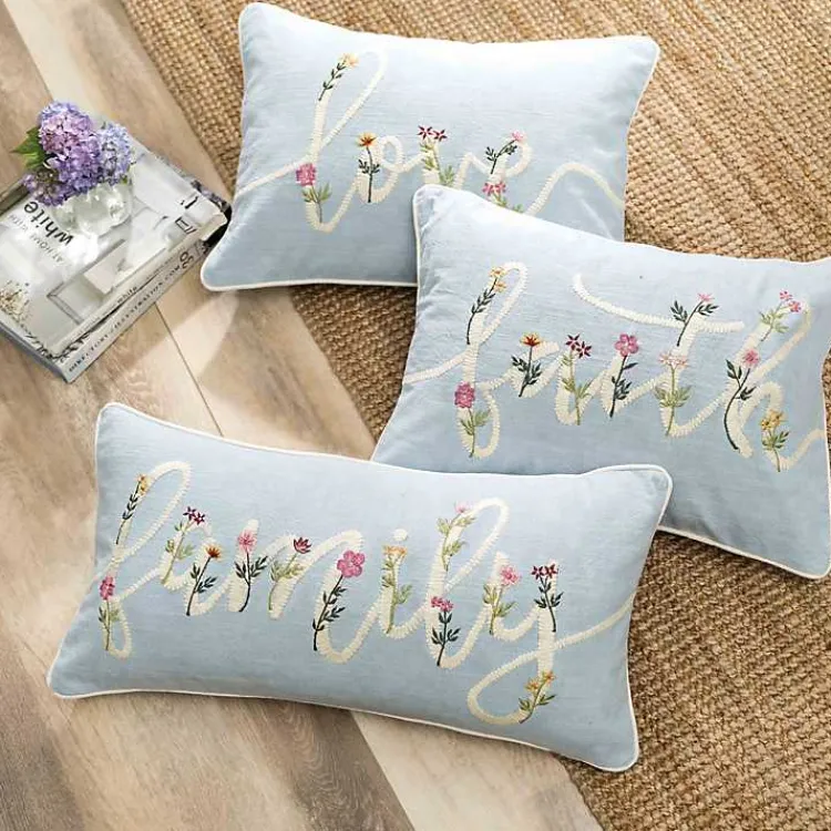 Pillows>Kirklands Home Blue Love Floral Embroidered Lumbar Pillow