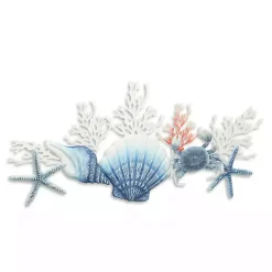 Kirklands Home Blue Metal Coral and Shell Wall Plaque New