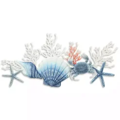 Kirklands Home Blue Metal Coral and Shell Wall Plaque New