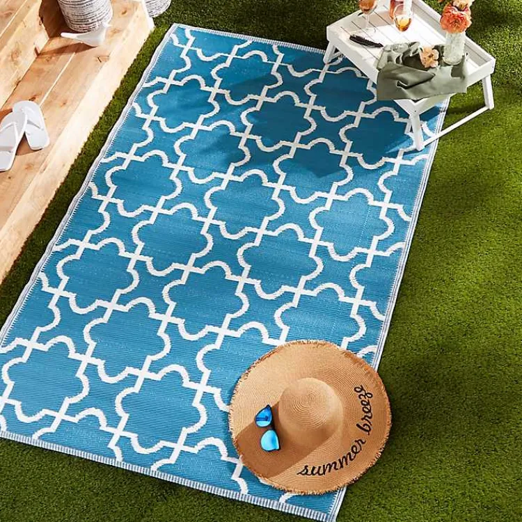 Kirklands Home Blue Moroccan Trellis Outdoor Area Rug, 4x6