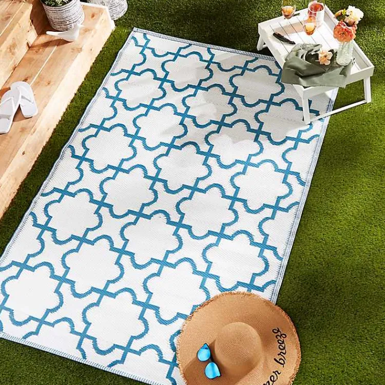 Kirklands Home Blue Moroccan Trellis Outdoor Area Rug, 4x6
