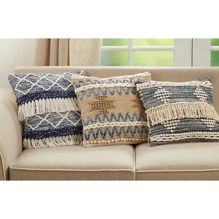 Pillows>Kirklands Home Natural Chindi Fringe Cotton Pillow Blue