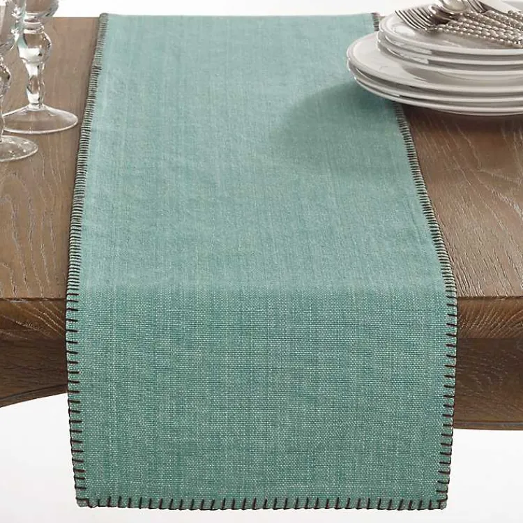 Kirklands Home Overcast Stitch Cotton Table Runner Blue Outlet