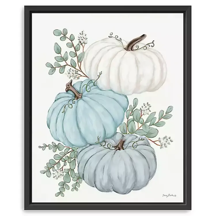 Fall>Kirklands Home Blue Pumpkin Trio Framed Canvas Print, 18x22 in.