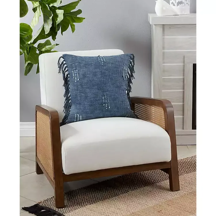 Pillows>Kirklands Home Stitched Line with Fringe Throw Pillow Blue