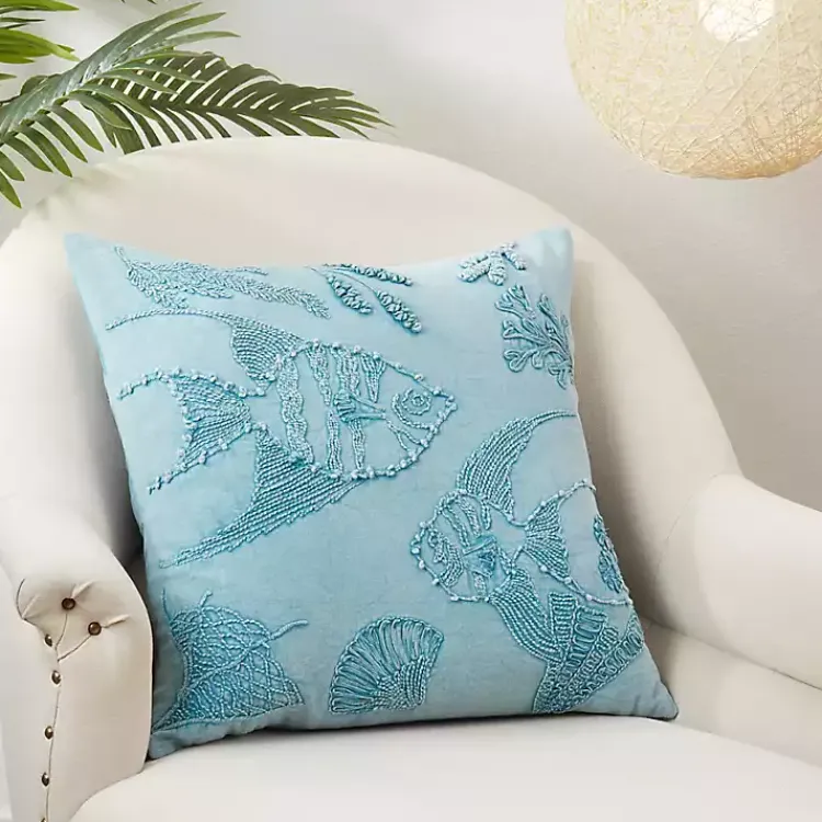 Pillows>Kirklands Home Stonewashed Oceanic Fish Throw Pillow Blue