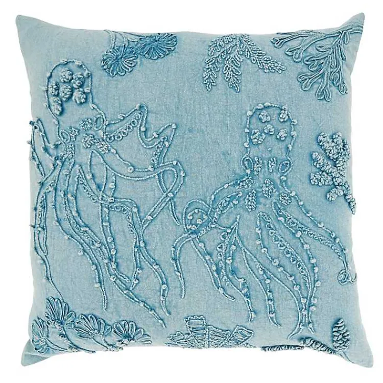 Pillows>Kirklands Home Stonewashed Oceanic Octopus Throw Pillow Blue