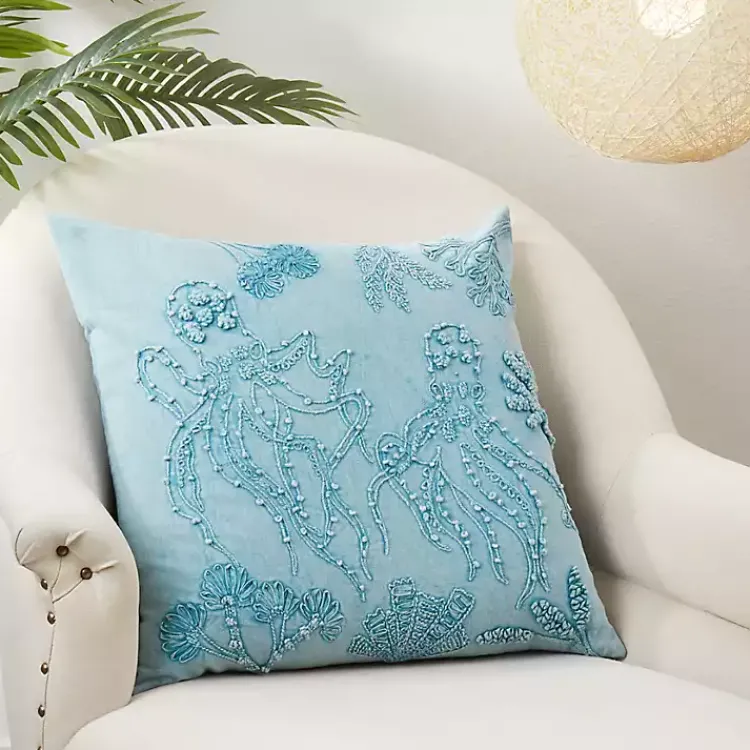 Pillows>Kirklands Home Stonewashed Oceanic Octopus Throw Pillow Blue