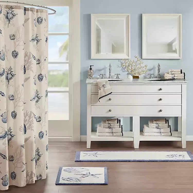 Kirklands Home Blue Tufted Seashell Bath Mat Outlet