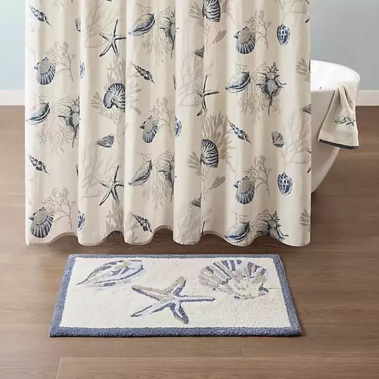 Kirklands Home Blue Tufted Seashell Bath Runner