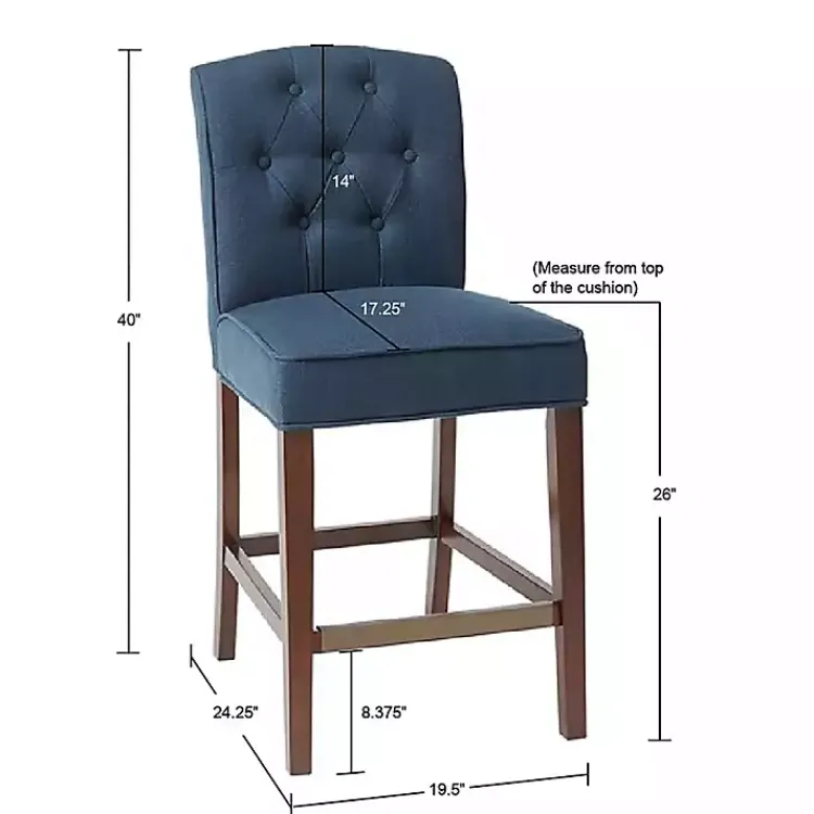 Kirklands Home Tufted Upholstered Wood Counter Stool Blue New