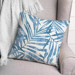 Kirklands Home Blue Watercolor Leaf Outdoor Throw Pillow Best