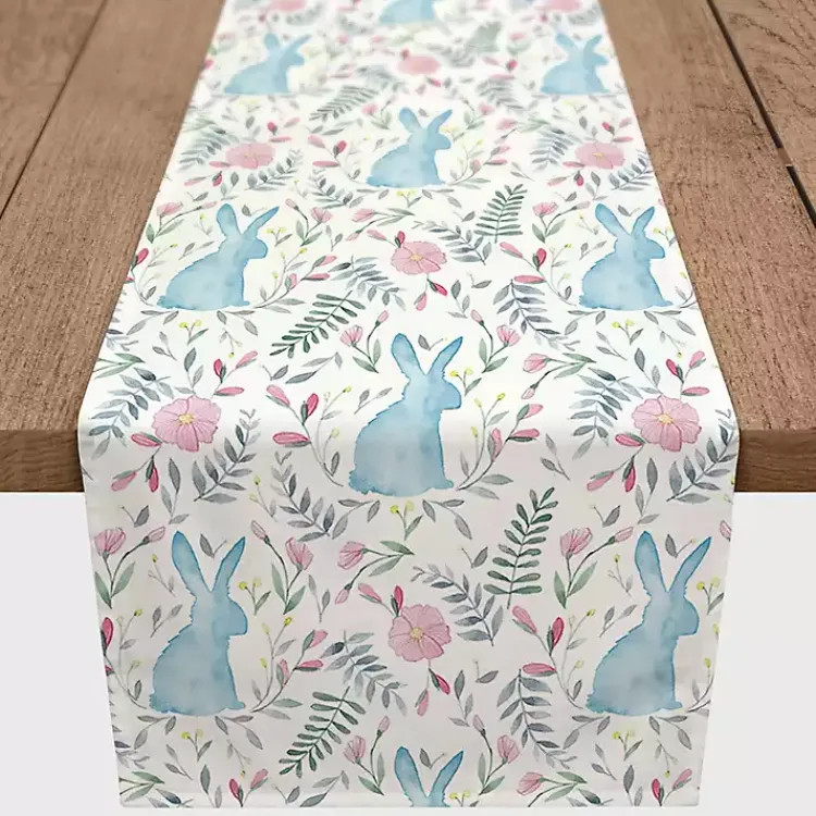 Easter Decorations>Kirklands Home Blue Watercolor Rabbit Table Runner, 90 in.