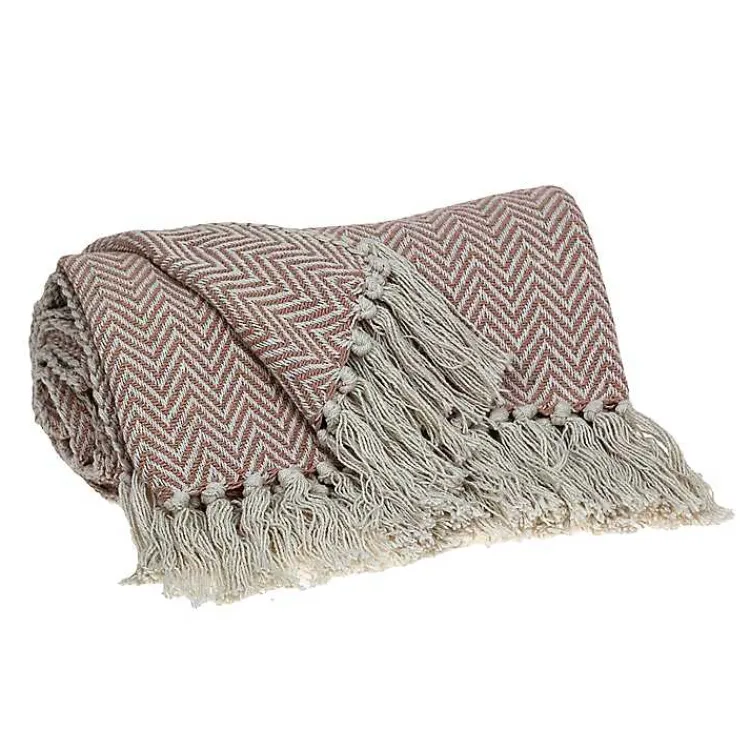Blankets & Throws>Kirklands Home Blush Chevron Cotton Handloomed Tassel Throw
