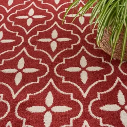 Kirklands Home Brick & Ivory Quatrefoil Indoor/Outdoor Rug, 8x10 New