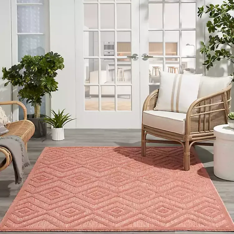 Kirklands Home Bright Coral Diamond Outdoor Area Rug, 6x9 Orange New