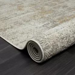 Kirklands Home Brisbane Beige Faded Damask Area Rug, 4x6 New