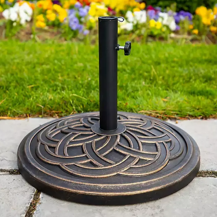 Kirklands Home Bronze Medallion Round Umbrella Base Brown Hot