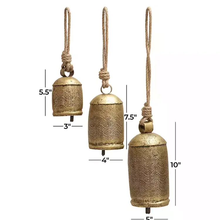 Decorative Accents>Kirklands Home Bronze Metal Hanging Bells, Set of 3 Brown