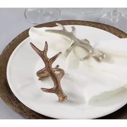 Kirklands Home Bronze Reindeer Antler Napkin Rings, Set of 4 Brown New