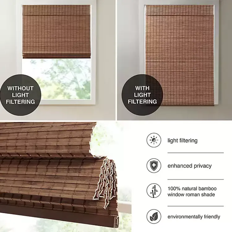 Kirklands Home Bamboo Light Filtering Roman Shade, 35 in. Brown Outlet