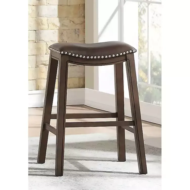 Kirklands Home Ella Saddle Bar Stool with Nailhead Trim Brown Online