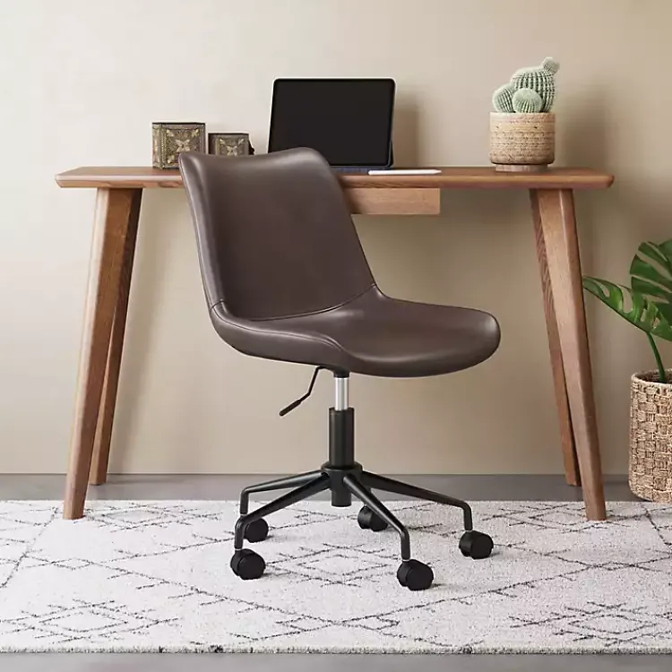 Kirklands Home Faux Leather Swivel Office Chair Brown Clearance