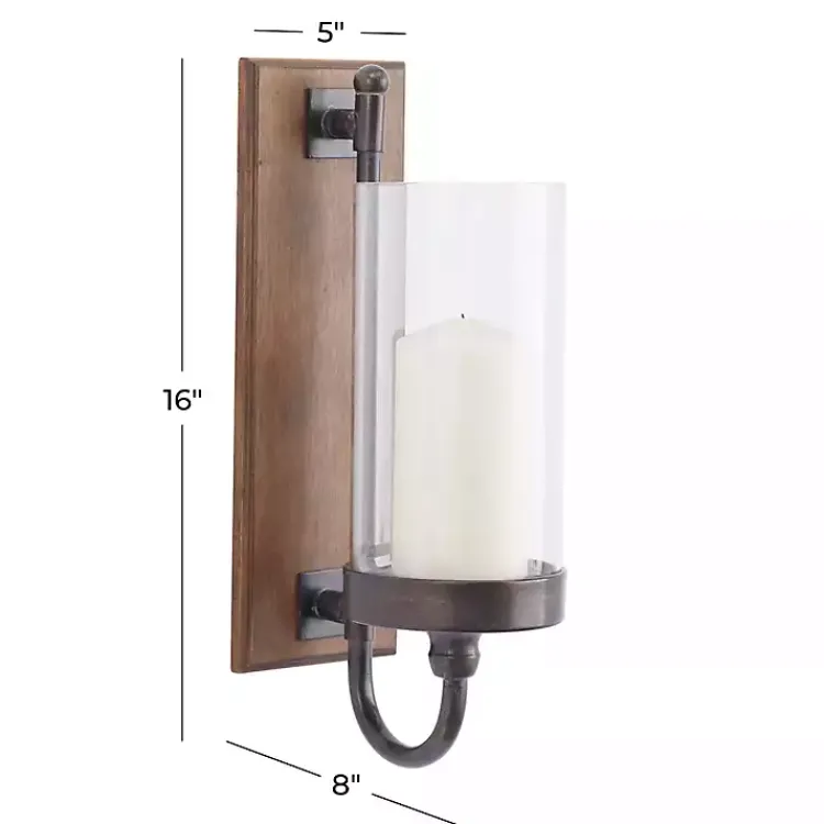 Sconces>Kirklands Home Brown Wood Sconce with Glass Holder