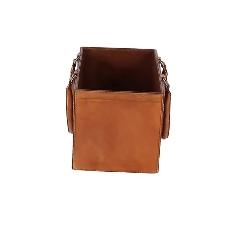 Baskets & Boxes>Kirklands Home Camel Rustic Leather Magazine Rack Basket Brown