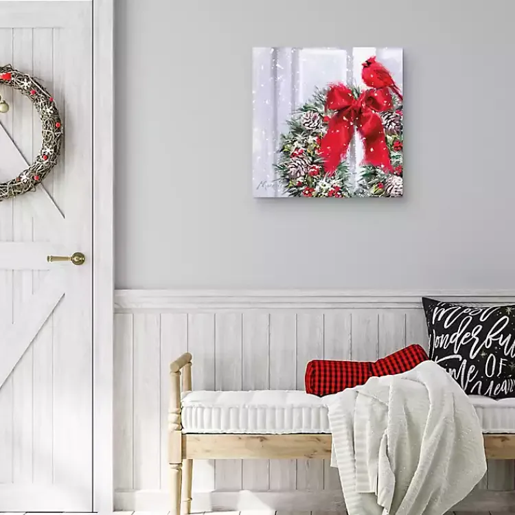 Christmas Art & Wall Decor>Kirklands Home Cardinal Wreath Canvas Art Print