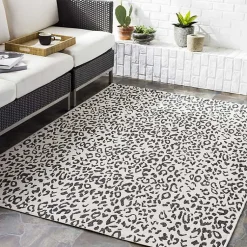 Kirklands Home Cauli Leopard Print Outdoor Rug, 7x10 Black Clearance