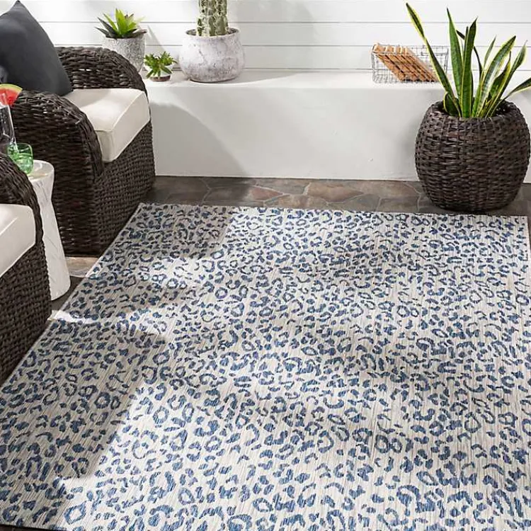 Kirklands Home Cauli Leopard Print Outdoor Rug, 5x7 Blue