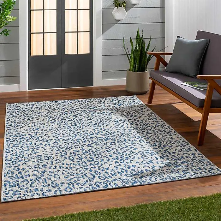 Kirklands Home Cauli Leopard Print Outdoor Rug, 7x10 Blue