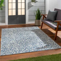 Kirklands Home Cauli Leopard Print Outdoor Rug, 8x12 Blue Hot