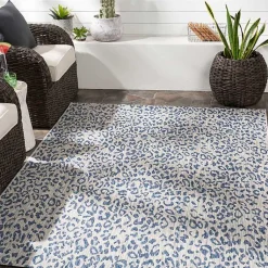 Kirklands Home Cauli Leopard Print Outdoor Rug, 8x12 Blue Hot