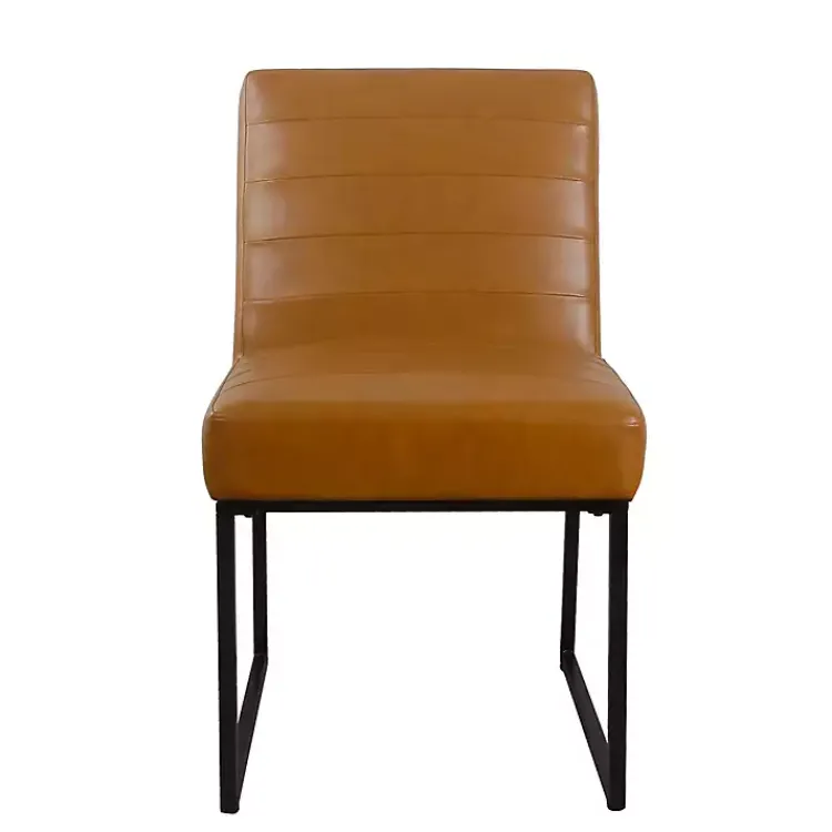 Kirklands Home Channeled Carmel Leather Dining Chair Brown New