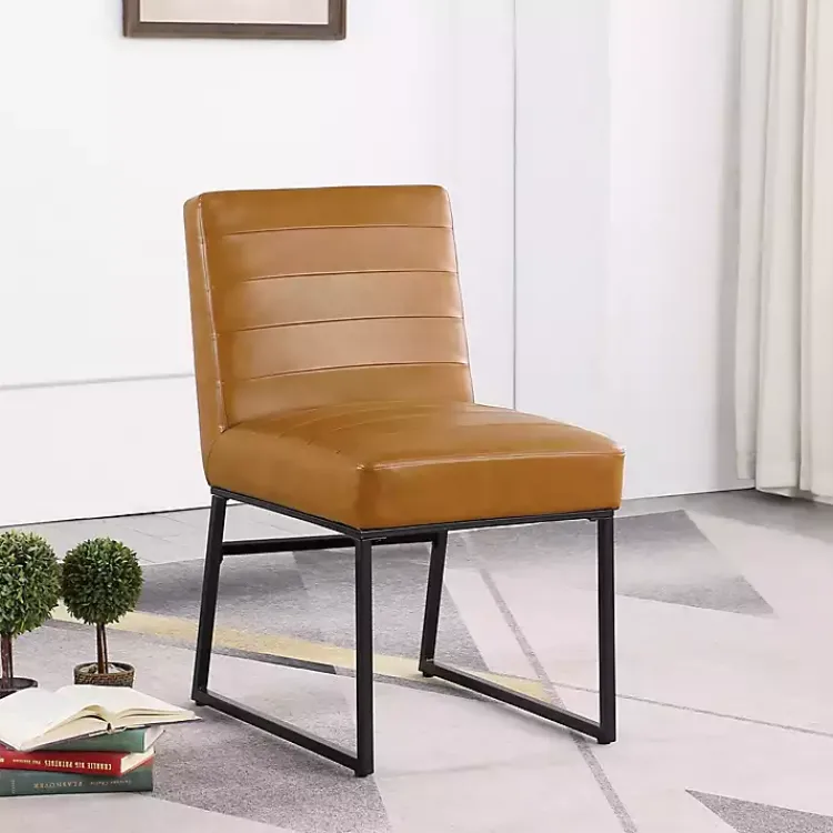 Kirklands Home Channeled Carmel Leather Dining Chair Brown New