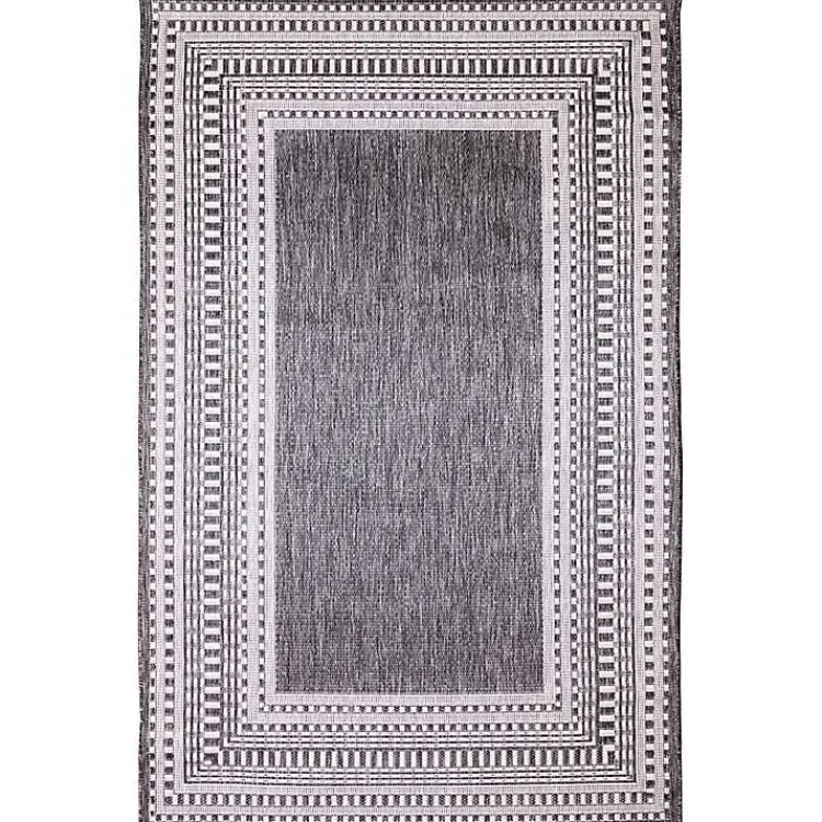 Kirklands Home Charcoal Linear Macy Indoor/Outdoor Area Rug, 6x9 Black Outlet