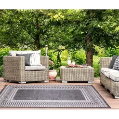 Kirklands Home Charcoal Linear Macy Indoor/Outdoor Area Rug, 6x9 Black Outlet