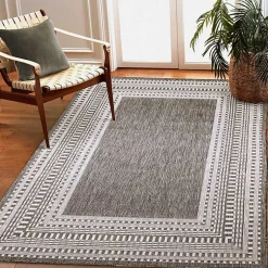 Kirklands Home Charcoal Linear Macy Indoor/Outdoor Area Rug, 7x9 Black Best