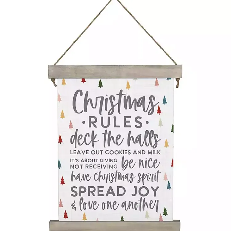 Christmas Art & Wall Decor>Kirklands Home Christmas Rules Hanging Canvas Sign